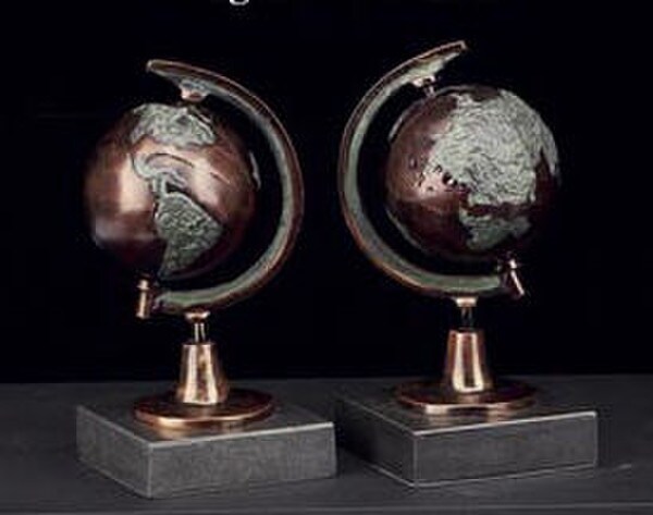Globe Bookends Bronze On Marble Bases Sculptures